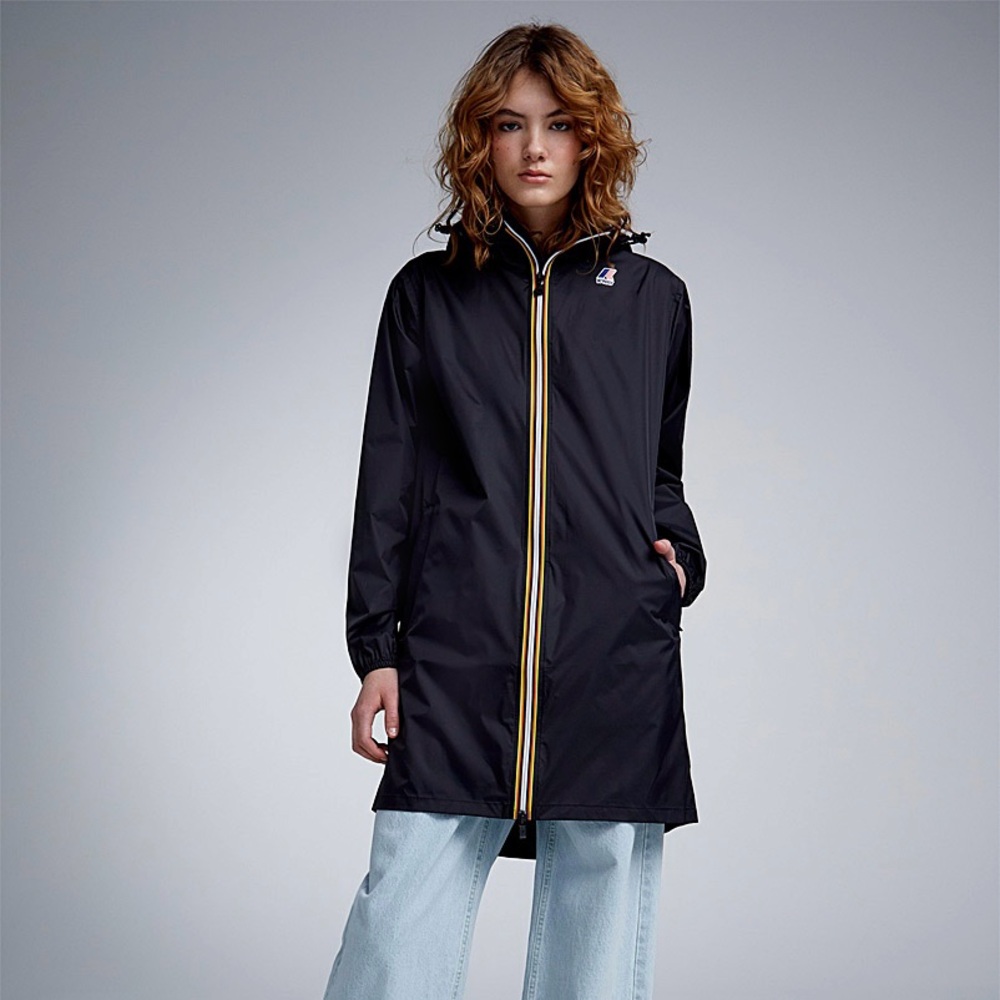K-Way Le Vrai Eiffel Black Raincoat with Yellow Trim